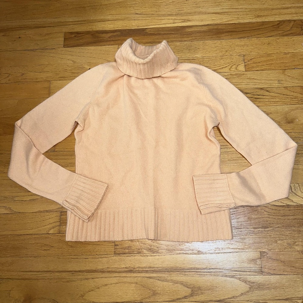 Lord & Taylor Cashmere‎ Turtleneck Sweater M Peach Orange Two Ply Ribbed Sleeve